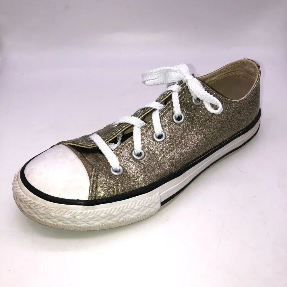 Converse Chuck Taylor All Star Girls Size 2 Gold Glitter Low Top Sneakers Shoes